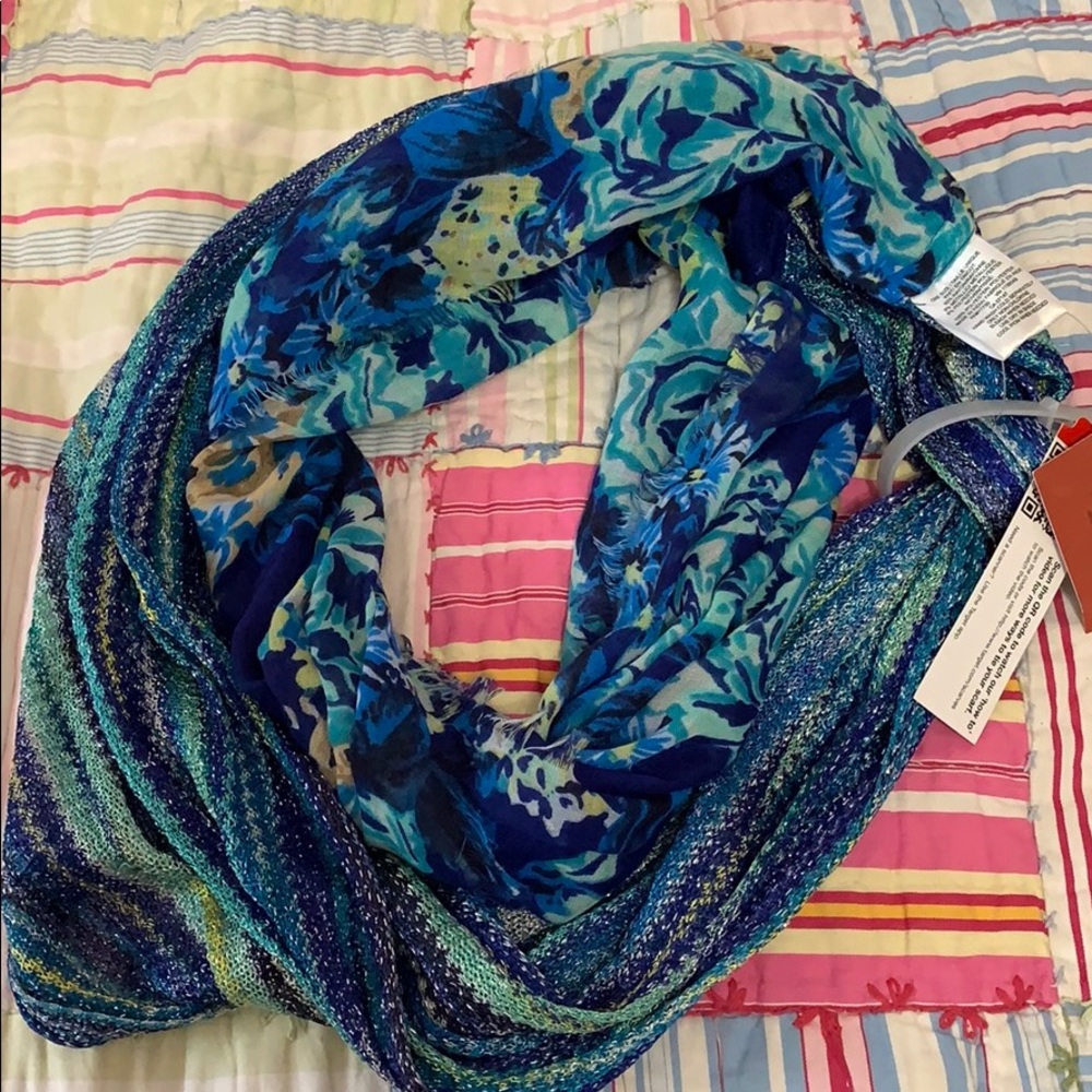 Blue patterned infinity scarf